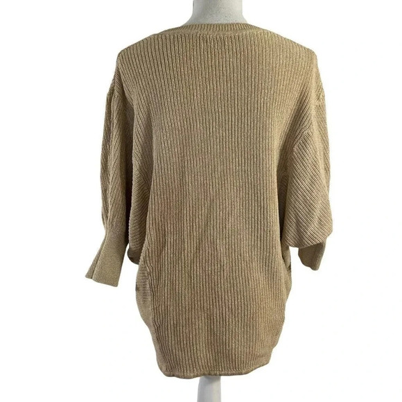 Express Slouchy Short Sleeve Sweater Tan Sand Oatmeal Knit Balloon Sleeve Medium - Picture 2 of 6